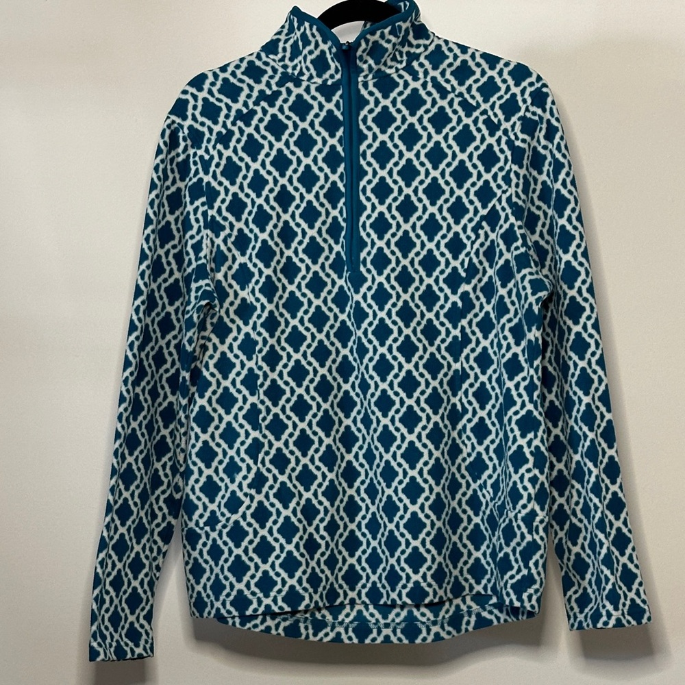 Land’s End | Women’s Large Tall 14/16 blue and white half zip pullover fleece